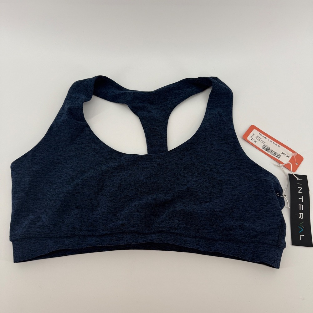 Interval T-Back Bra Iris Black XL Heathered Racerback Sports Bra NEW
